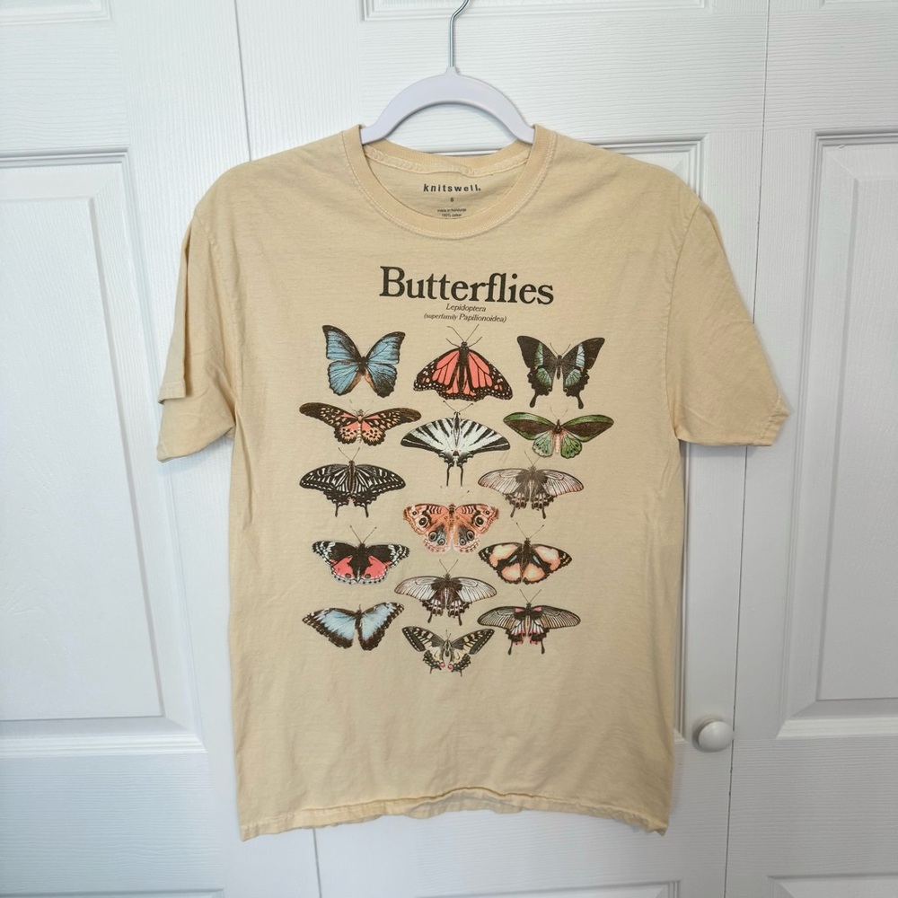 Knitswell Butterfly Graphic Cottton Tee - Cream SMALL